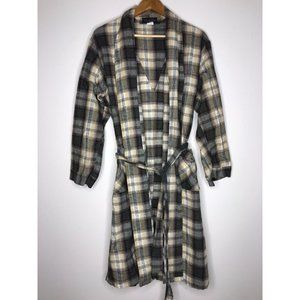 Vintage Oscar De La Renta Men's Medium Plaid Mid-Calf Robe Pockets